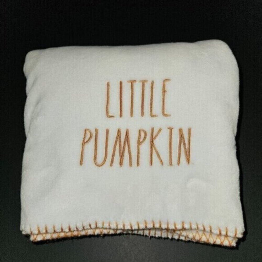 Rae Dunn Little Pumpkin Baby Blanket White Fleece Fall Halloween Thanksgiving